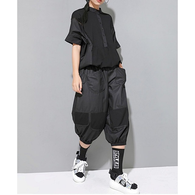 Stand collar drawstring top C0238