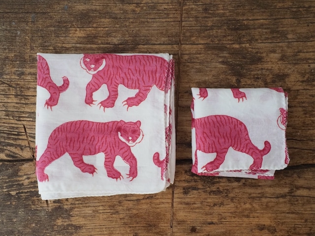 156ri049 Block Print Handkerchief b25 tora pink