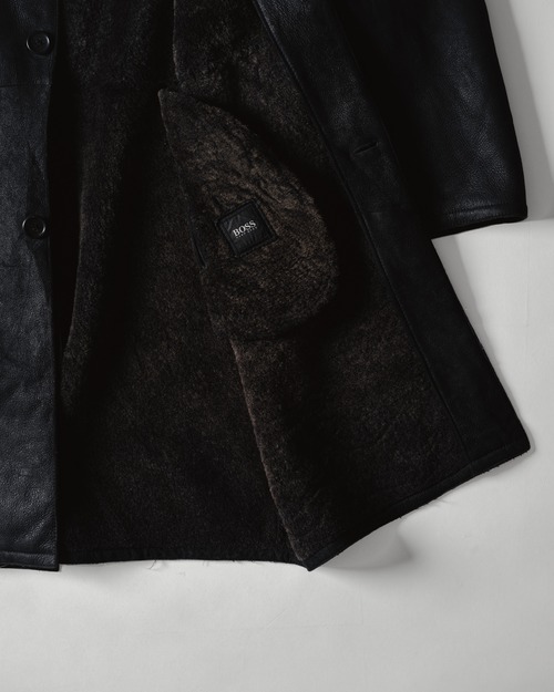 [Early 00's] "HUGO BOSS" Black Shearling Long Coat