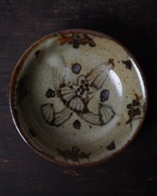 小鉢　鉄絵草花文　明石朴景描