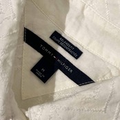 TOMMY HILFIGER トミーヒルフィガー RELAXED FIT ハーフボタン 長袖シャツ M/ホワイト レディース