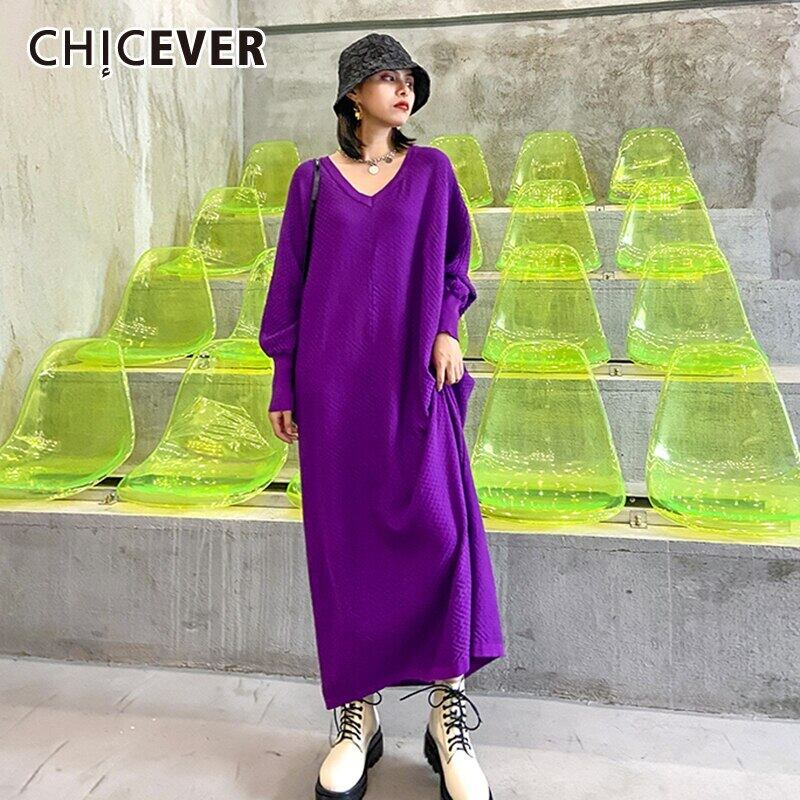 CHICEVER特大セーター女性Vネックランタン長袖厚編みプルオーバーセーター2020 ロング 6base581775372307