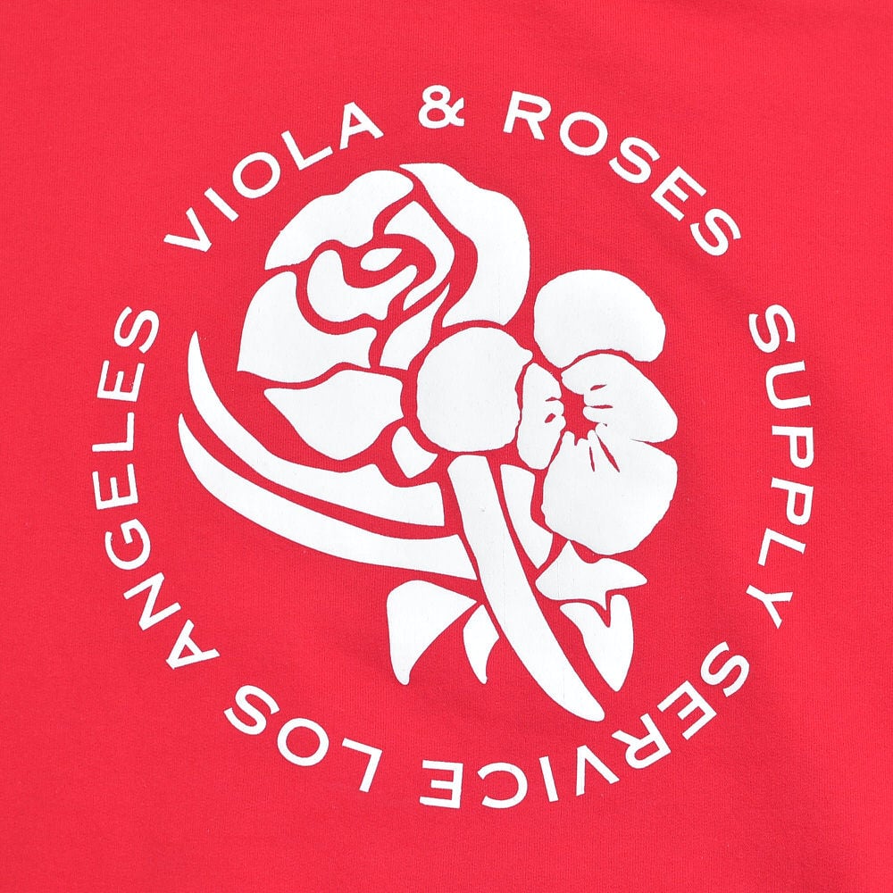 VIOLA&ROSES ヴィオラ・アンド・ローゼズ ロゴプリント パーカー フーディー アメリカ製 LA USA アメリカ古着 レッド コットン メンズMサイズ VIOLA&ROSES ヴィオラ・アンド・ローゼズ ロゴプリント パーカー
