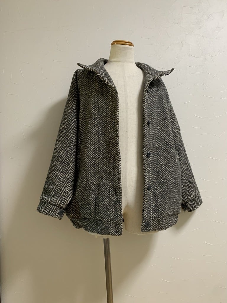 1980's Woven Pattern Stand Collar Tweed Middle Coat "Woolrich"