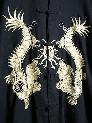 "刺繍×龍" front. design black china shirt