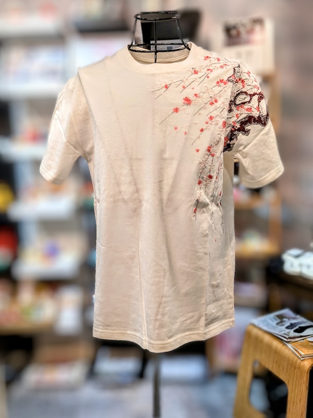 花旅楽団-桜とウサギ柄刺繍  Tシャツ / WHITE   ST-803