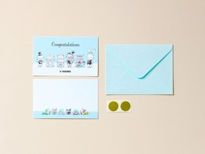 ミニメッセージカードセット　ブルー　シンプル（カード4枚+封筒2枚+シール2枚）
