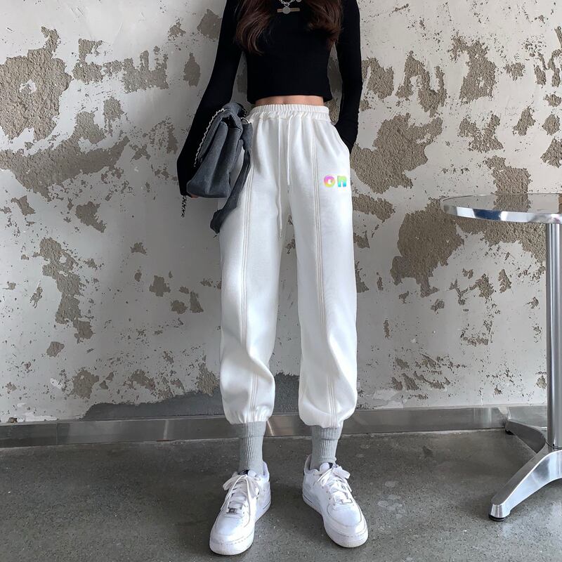 パンツ レディースオータムウィンターハイウェストウェスト薄手ルーズホワイトベルベット 秋物 冬物 ブラックストロベリース37794394839