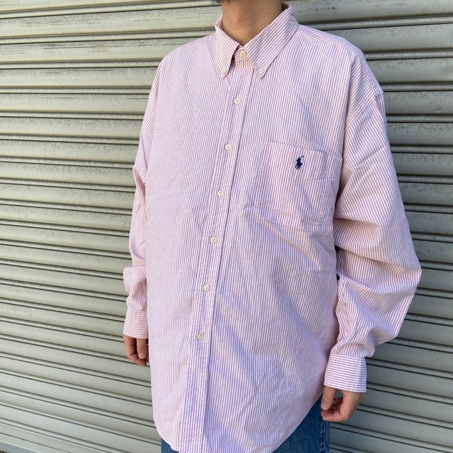 90s RalphLauren BIGSHIRT ストライプシャツ ピンク XL