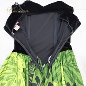 フラダンス 衣装 ワンピース ドレス u'ino! ブラック系 グリーン系 ハワイ製 ベロア チューブトップ 異素材 かわいい 華やか 鮮やか 高級感 光沢 上品 きれい 黒 緑 ハワイアン アロハ ハワイアンプリント フラ ダンス レッスン 練習 おしゃれ