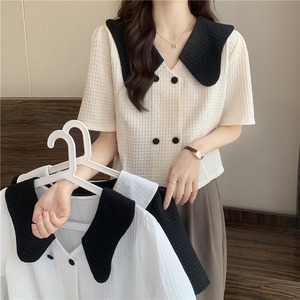 big collar waffle fabric blouse（ivory / white / black）　A0186