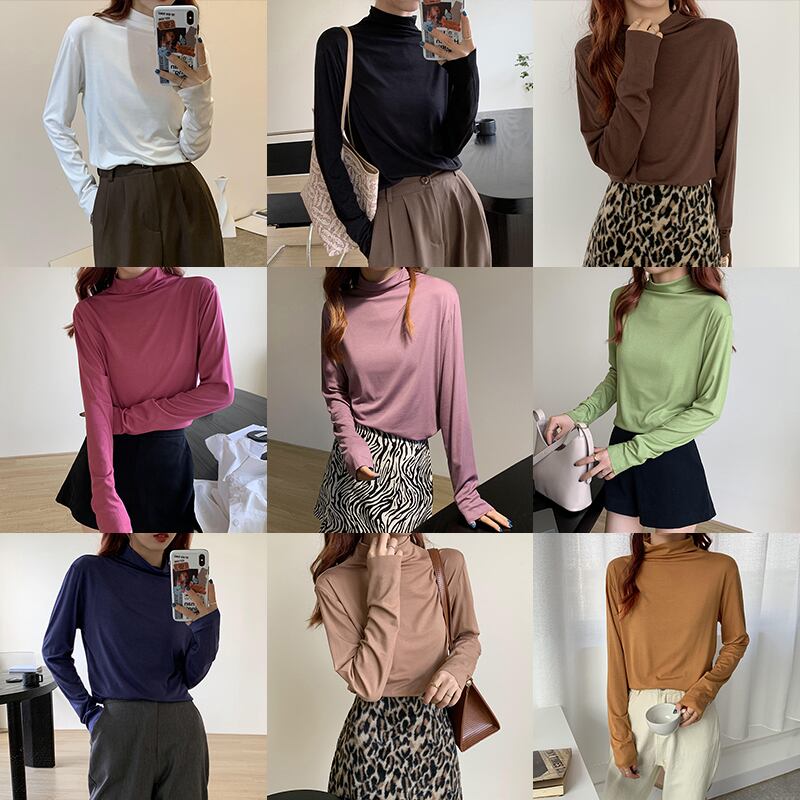 クレセントシティハーフハイカラーボトミングシャツレディース秋冬ウェア2020新しいウエスタンスタイルスリムオールマッチ長袖Tシャツトップス クレセントシティ25600818394