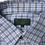 TARAS BOULBA タラスブルバ シアサッカー チェック柄 半袖シャツ L/ブルー ホワイト