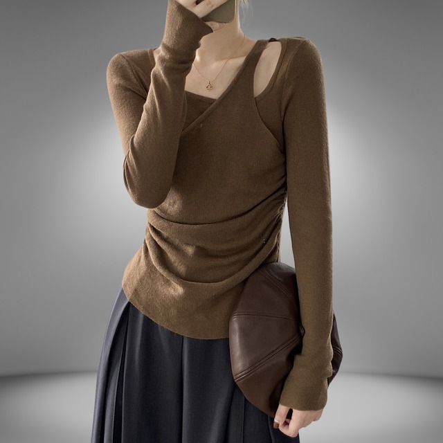 長袖ニットスリムシャツ（5color） A0496