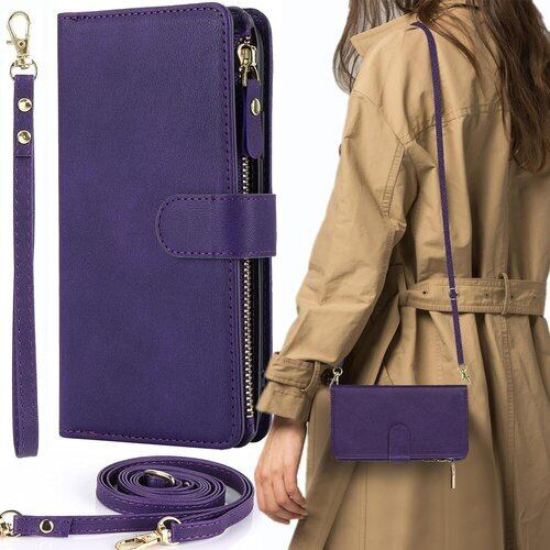 AQUOS wish3 ケース 手帳型 ショルダー ポシェット ストラップケース ウィッシュ3 スマホケース SH-53D doo SH-M25 モバイル A302SH SHM25 ワイモバイル SIMフリー 全対応 AQUOSwish3 手帳 アクオス シャープ SH53D カードケース 適用 case iCoverCase 斜め掛け カバー ショルダーケース パープル 2001