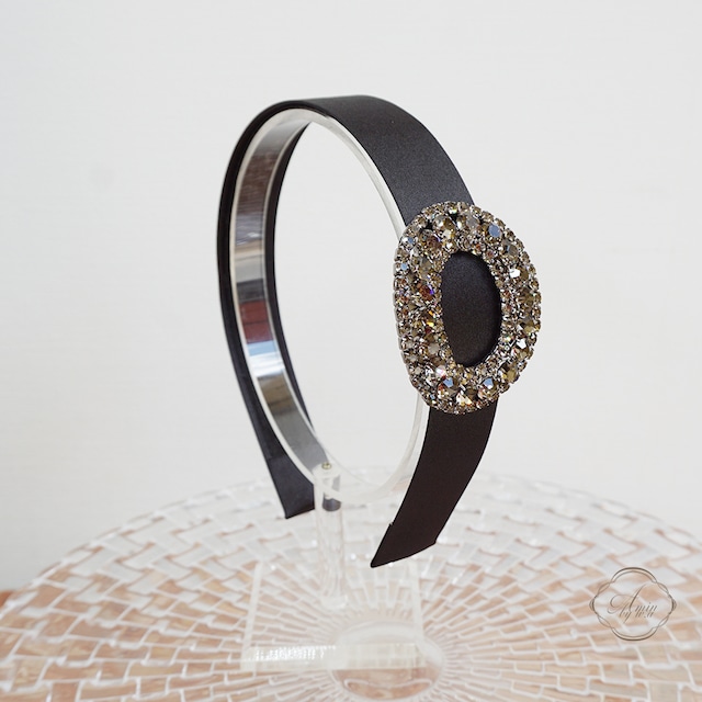 Amin by w.a luxe オーバルクリスタルカチューシャ black gray stone