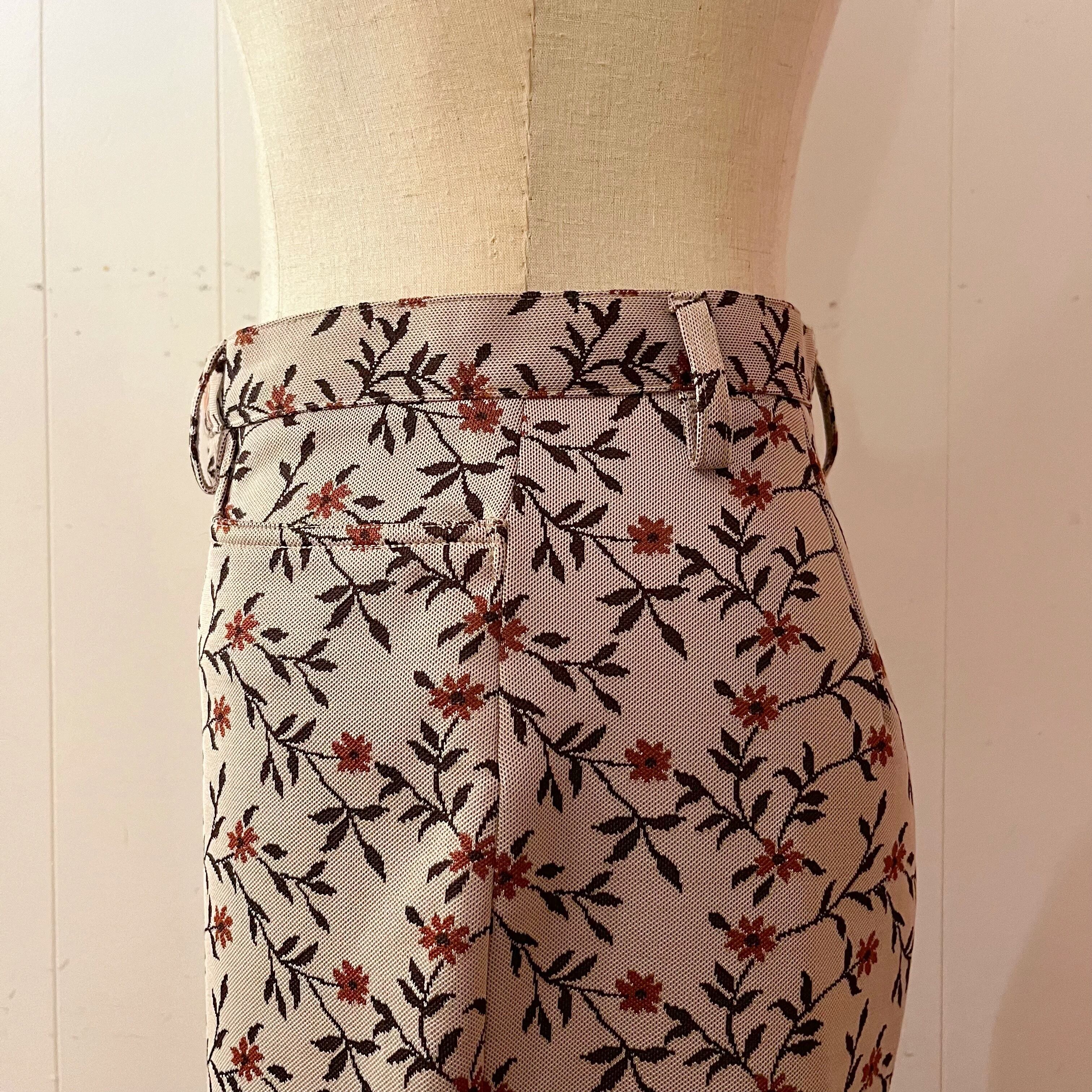 dark orange flower jacquard pants