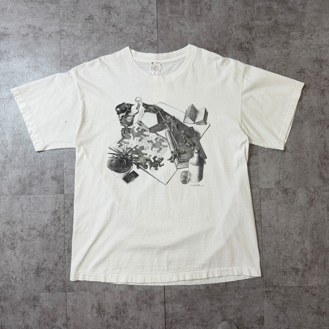 90's M.C.Escher "Reptiles" Printed T-Shirt USA ANDAZIA ART 90年代 エッシャー 爬虫類 プリント Tシャツ アメリカ ヴィンテージ ビンテージ だまし絵 アート TT2026-0003