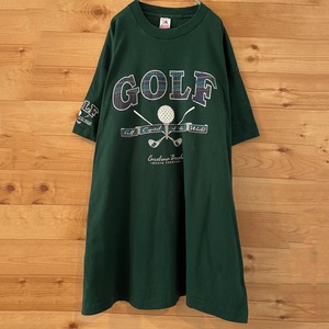 【FRUIT OF THE LOOM】90s  USA製 ゴルフ Tシャツ XXL 袖プリント オーバーサイズ アメリカ古着