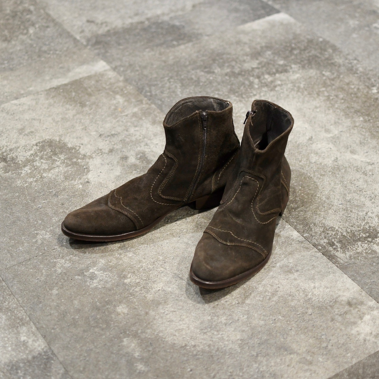 stitch design suede side zip boots