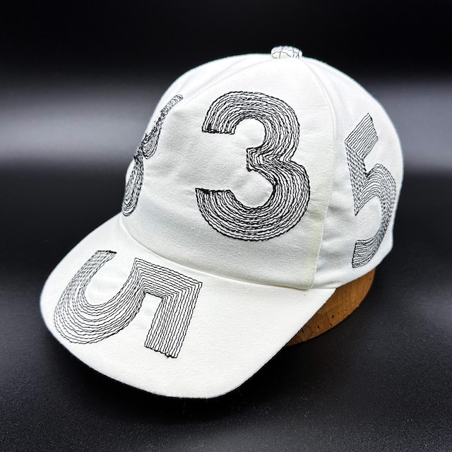 【受注生産／Build to order】 Cotton cap   コットンキャップ ナンバーステッチ ホワイト×ブラック　帽子　キャップ　ネオンカラー