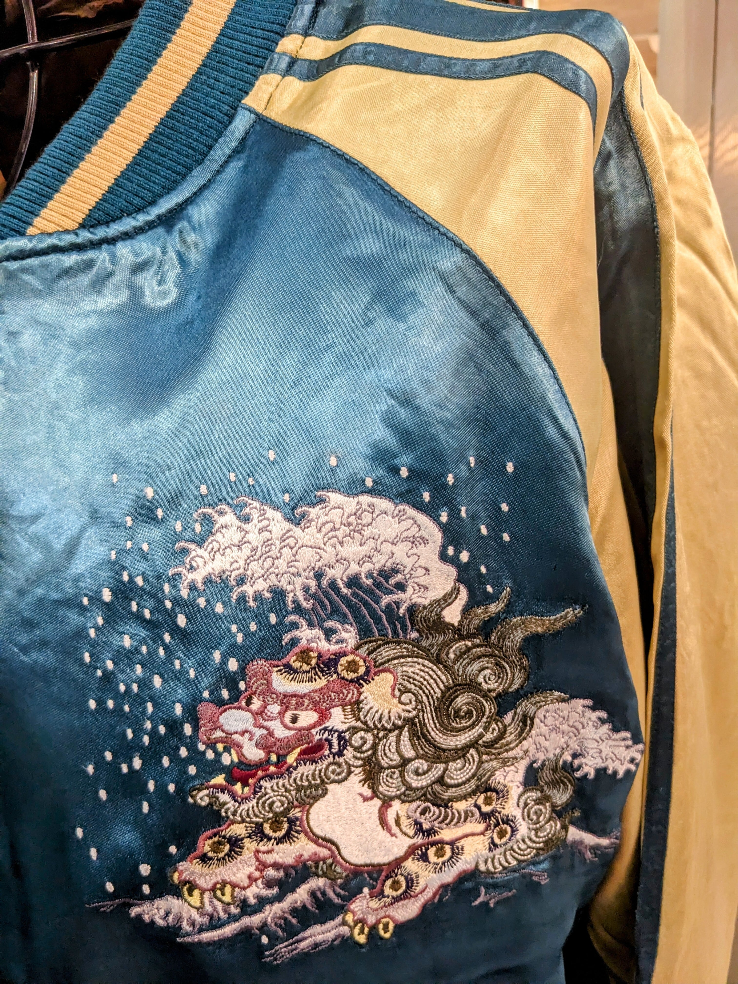 SKJ-007 牡丹と獅子 刺繍スカジャン ブルー L・XXL | 風と地の吾