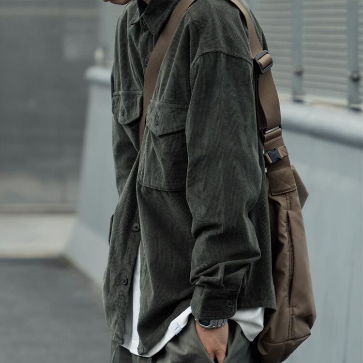 ★TEXTURED PLAIN CORDUROY WORK SHIRT　　　A0785