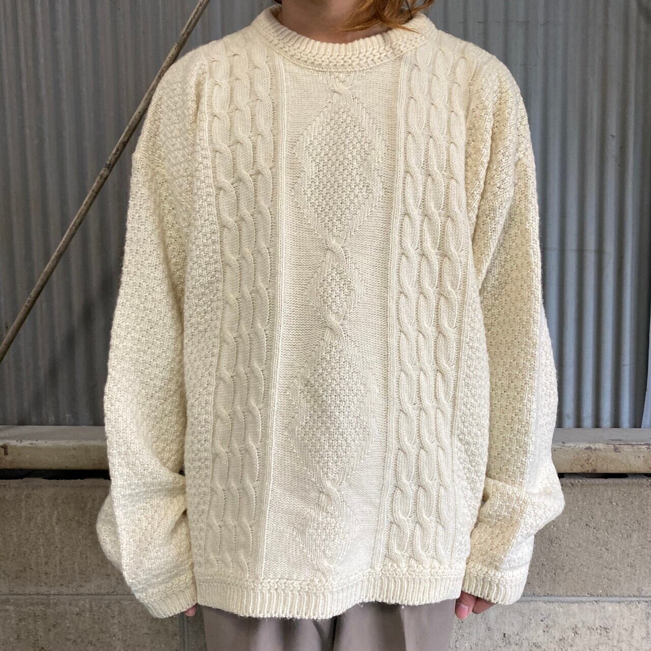 フランス製 LE LAUREAT ケーブル編み ウールニットセーター メンズXL 