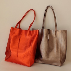 イタリアンレザーメタリックゴールド＆オレンジ縦型トートbagITAILY;HER02168M¥12,000＋tax