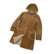 GAP ギャップ 本革 牛革 カーフスエード レザー コート 裏ボア フード付き /レディース