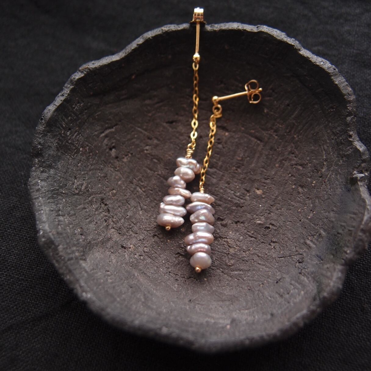【K14gf】Gray Pearl Earrings/グレーパール ミニスタッドピアス