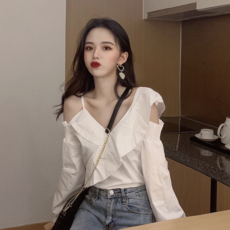 ホワイトシャツ スプリングスタイルルーズ薄手トップス ロング 春物 試着室17857249421