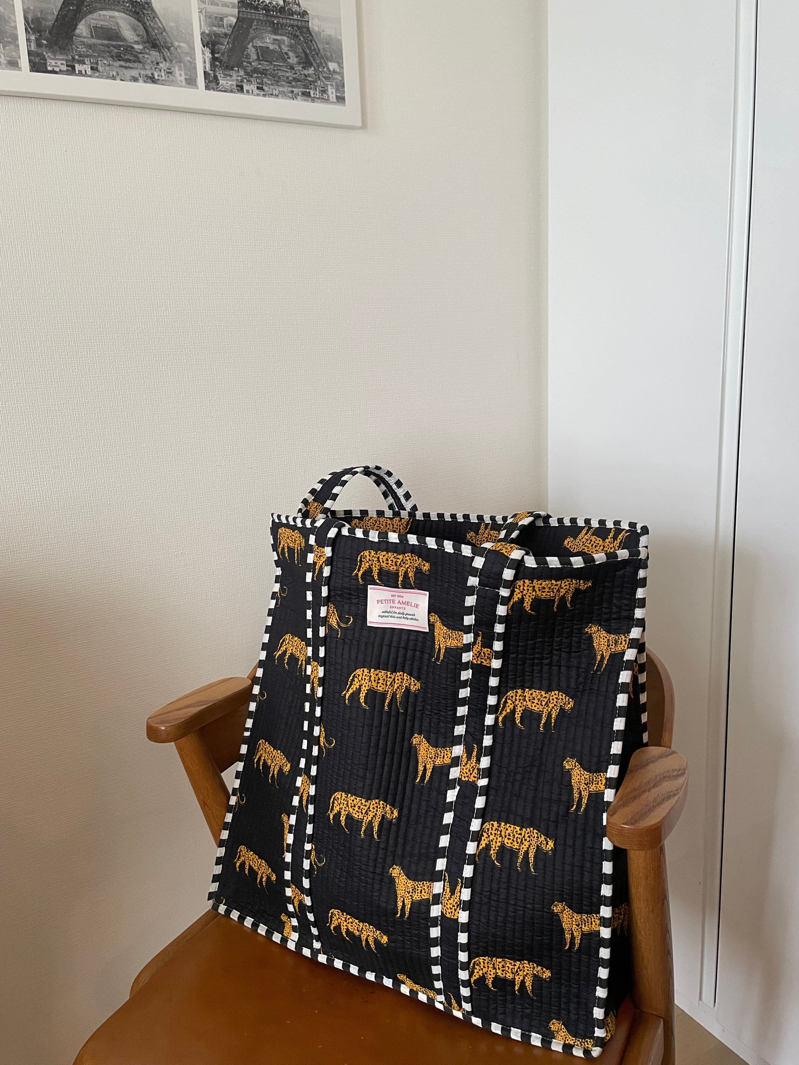 【即納】ブロックプリント オリジナルBig Tote Bag チーター柄 インド綿 マザーズバッグ
