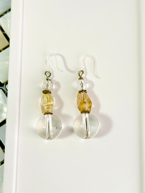 水晶ルチルクォーツピアス(アレルギー対応樹脂ピアス)