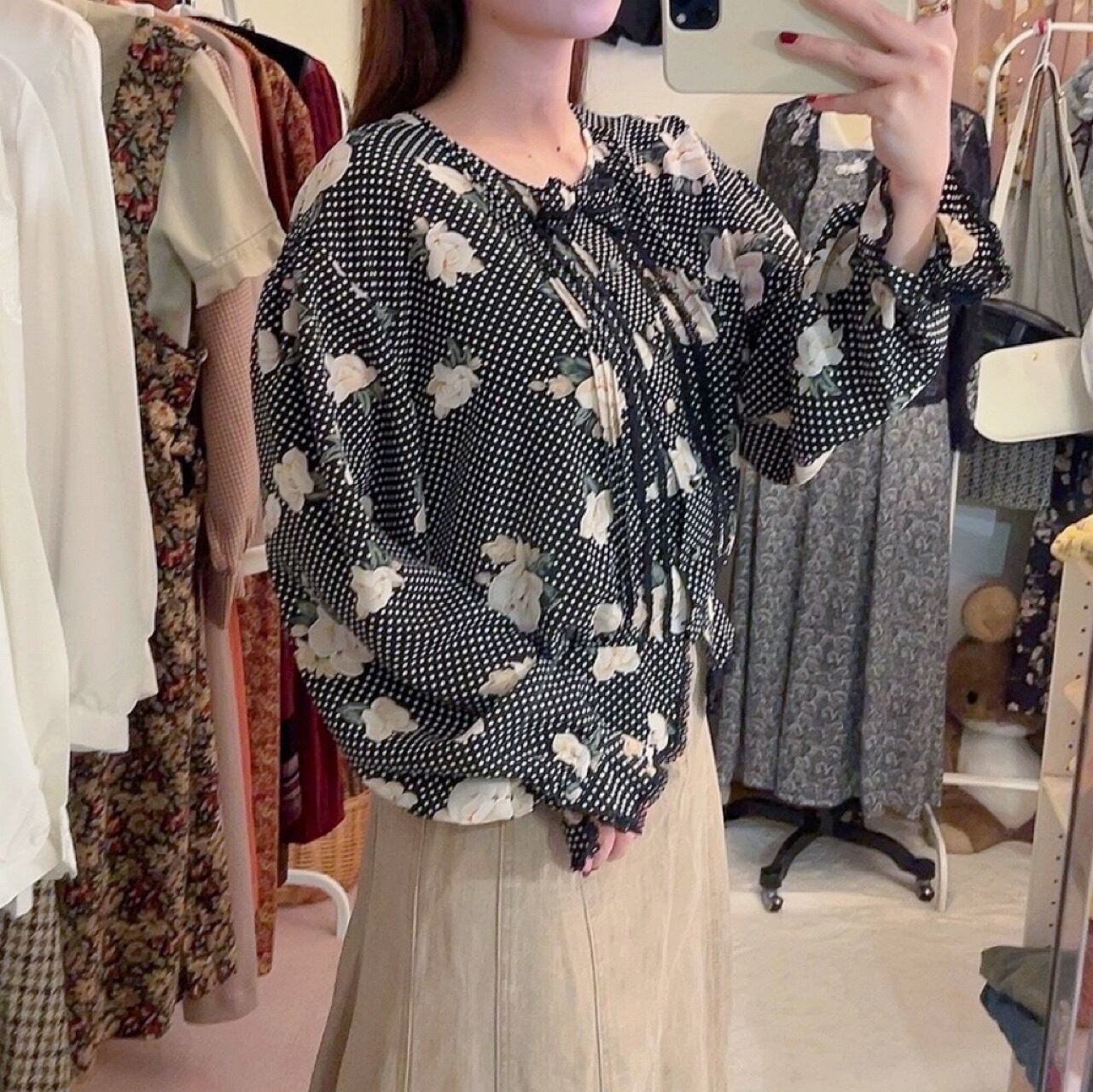 black dot flower peplum blouse