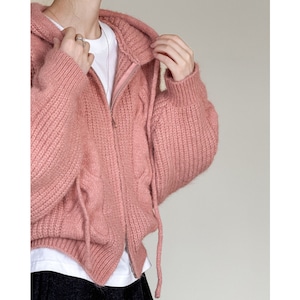zip-up hooded knit cardigan J00038