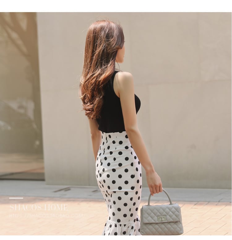 2点上下セット☆ドット柄マーメイドスカート+ノースリーブ | Shop