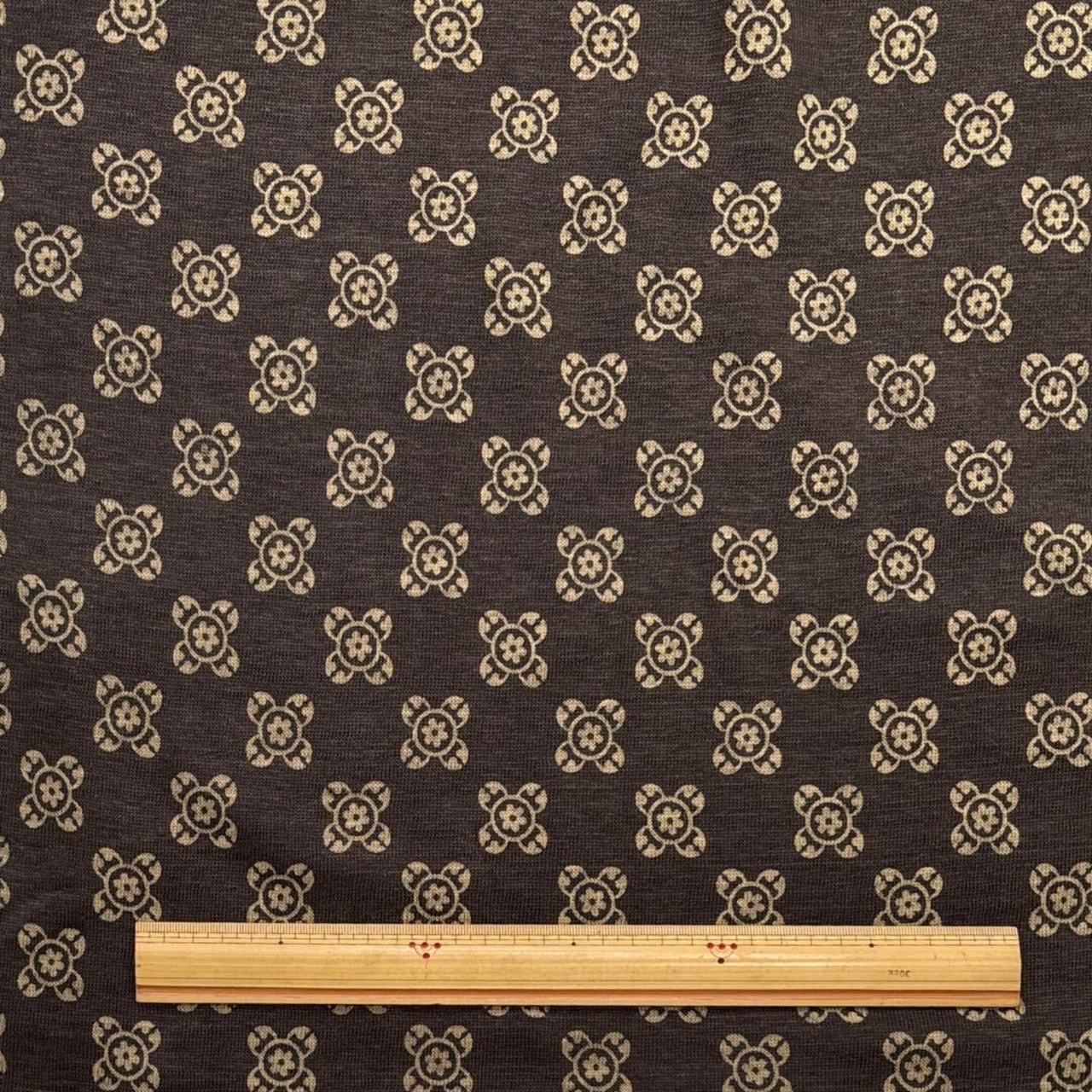 ★TC127◆3m◆コットンリネン混天竺ニット生地◆和柄◆ブラウン系