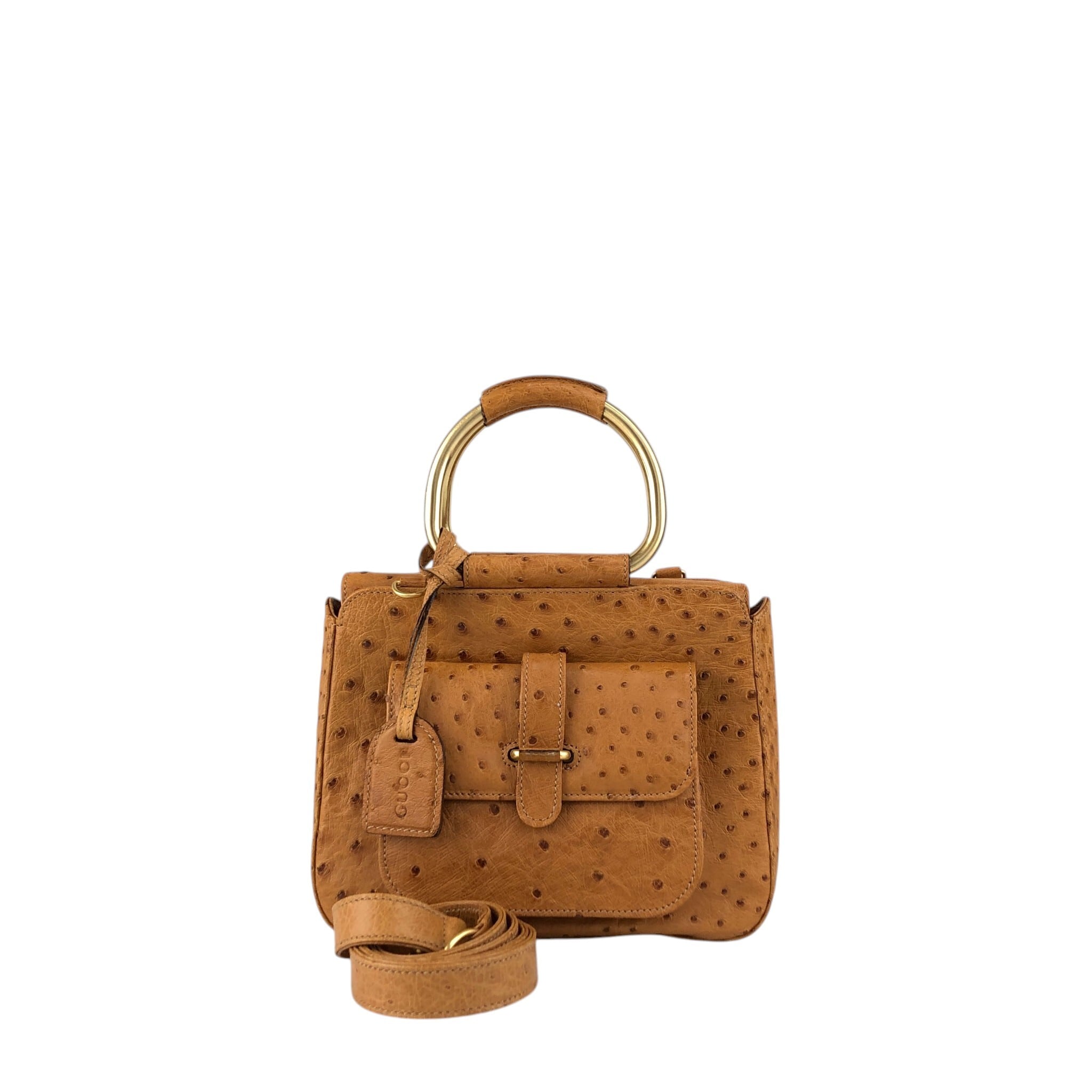 GUCCI グッチ ハンドバッグ ブラウン オーストリッチ 2way メタル