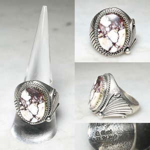 Orville White silver ring set with white buffalo