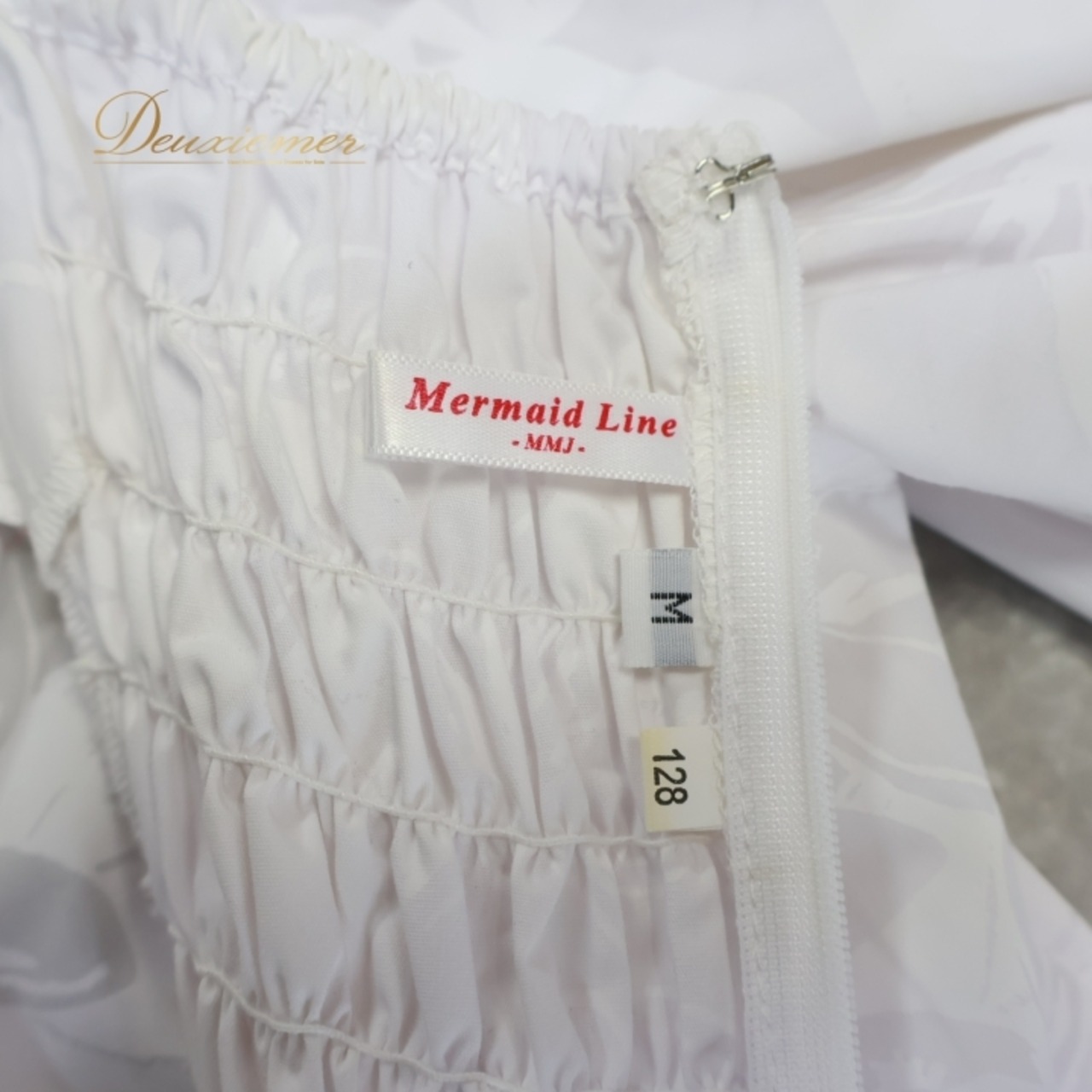 フラダンス 衣装 ワンピース ドレス マーメイドライン エムエムジェイ ホワイト系 MermaidLine MMJ ワンカラー 花柄 フリル ノースリーブ 2WAY 高級感 上品 華やか 綺麗 ハワイアン アロハ ハワイアンプリント フラ ダンス レッスン