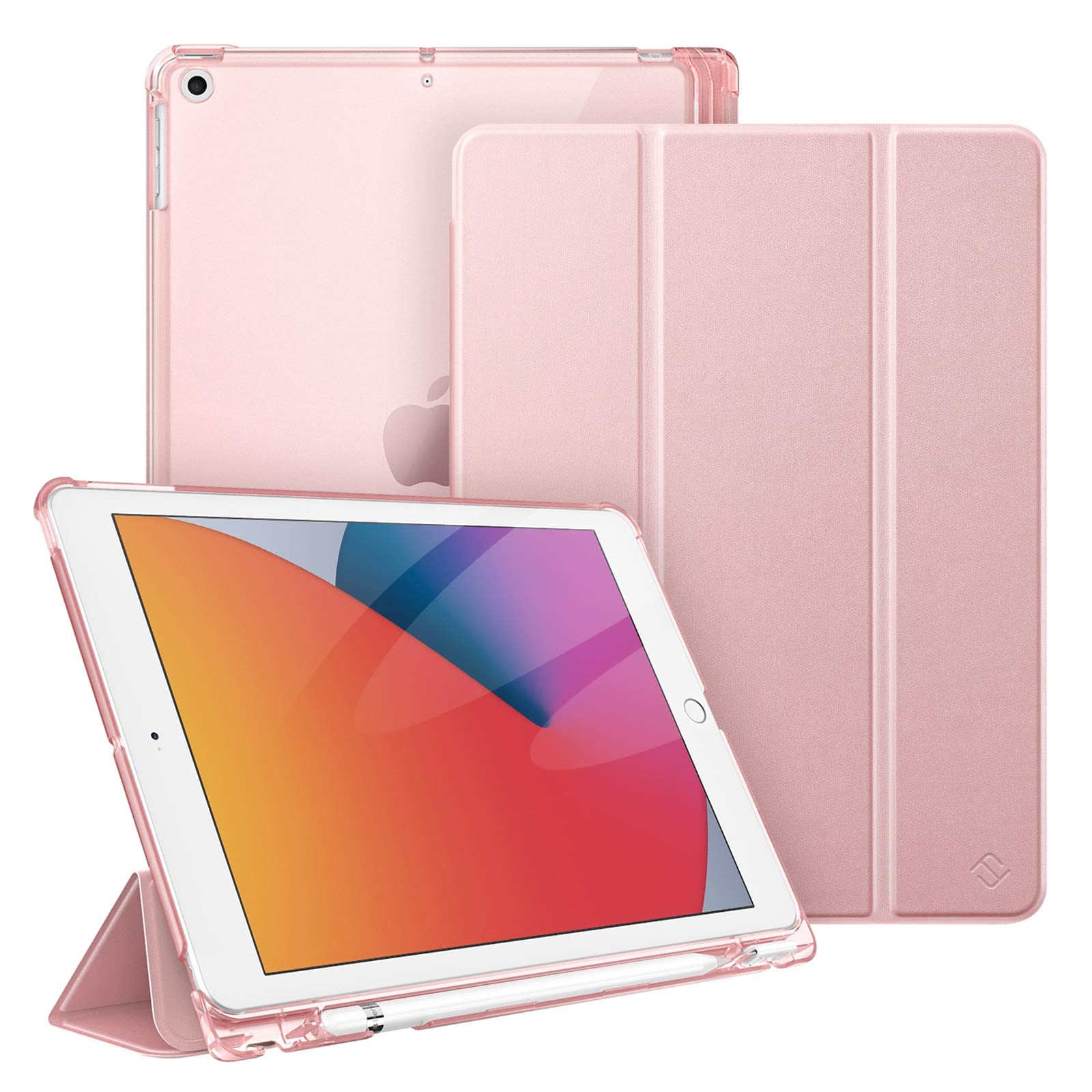 Fintie iPad 10.2用ケース 第9/8/7世代 2021/2020/2019 半透明バックカバー 三つ折スタンド(ローズゴールド)