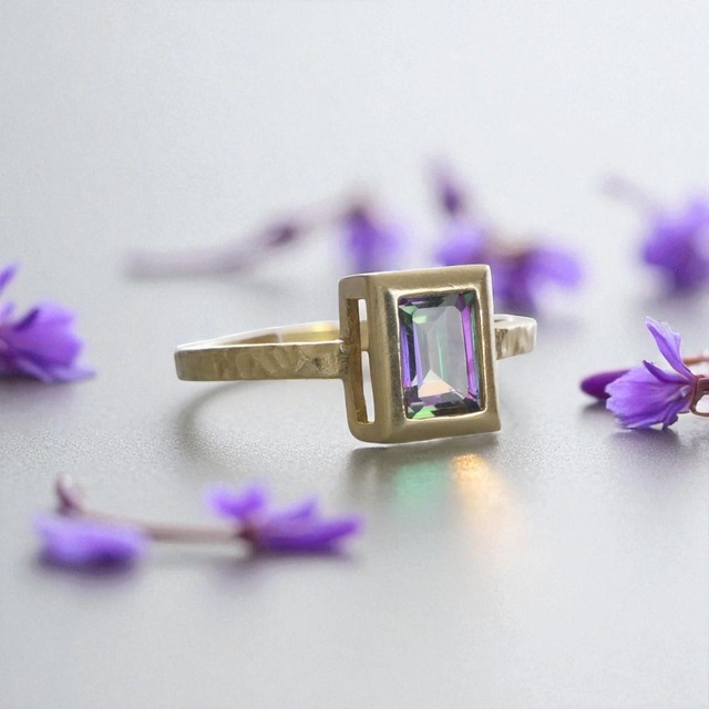 ミスティックトパーズ レクタングル リング　フリーサイズ　11月誕生石