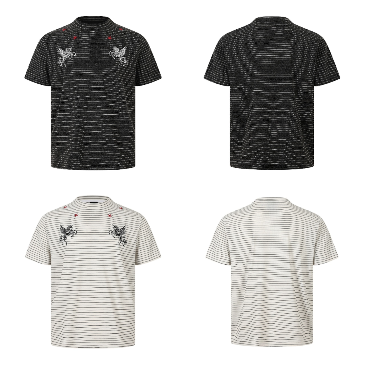 VINTAGE ストリート ストライプ柄の刺繍Tシャツ T2085