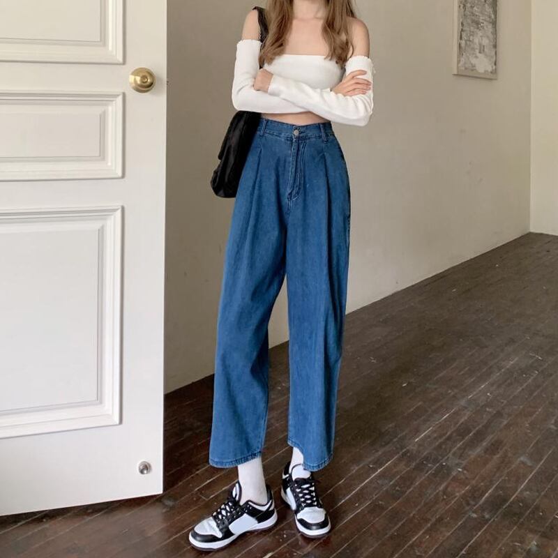 ジーンズ 薄手スプリングオータムハイウェストルーズパンツ 春物 秋物 試着室3476244325