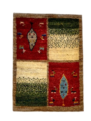 GABBEH 「糸杉とヤギ」ウール100％ 草木染め 約64x44cm SHIRAZ産