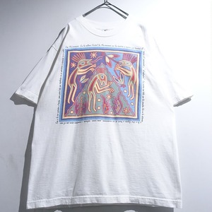 90s White Huichol Art Graphic Print T-Shirt
