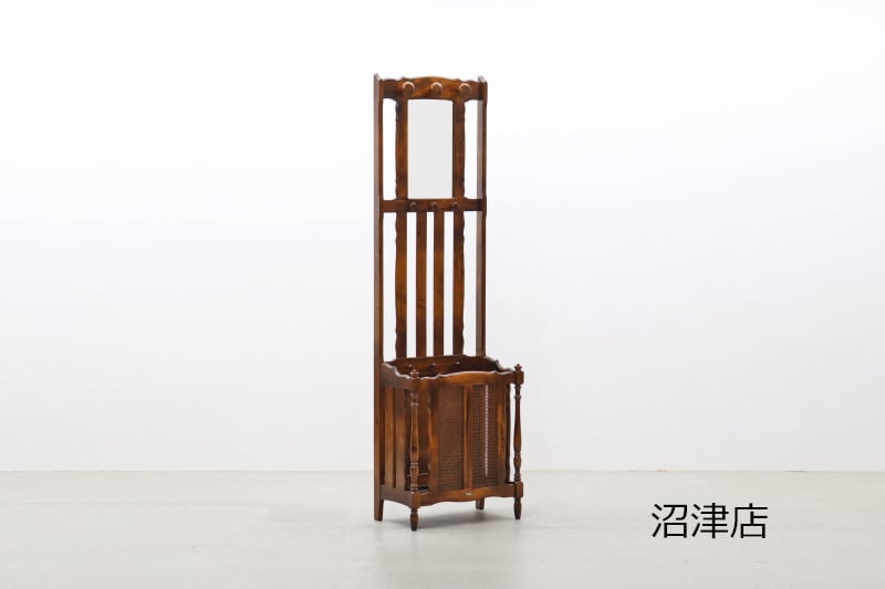 【沼津店】 カリモク コロニアル レトロ ホールスタンド ミラー フック 玄関 収納 傘立て ヴィンテージ NJT17084