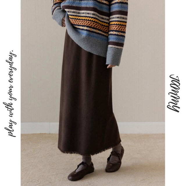 fleece-lined fringe narrow skirt　J00434