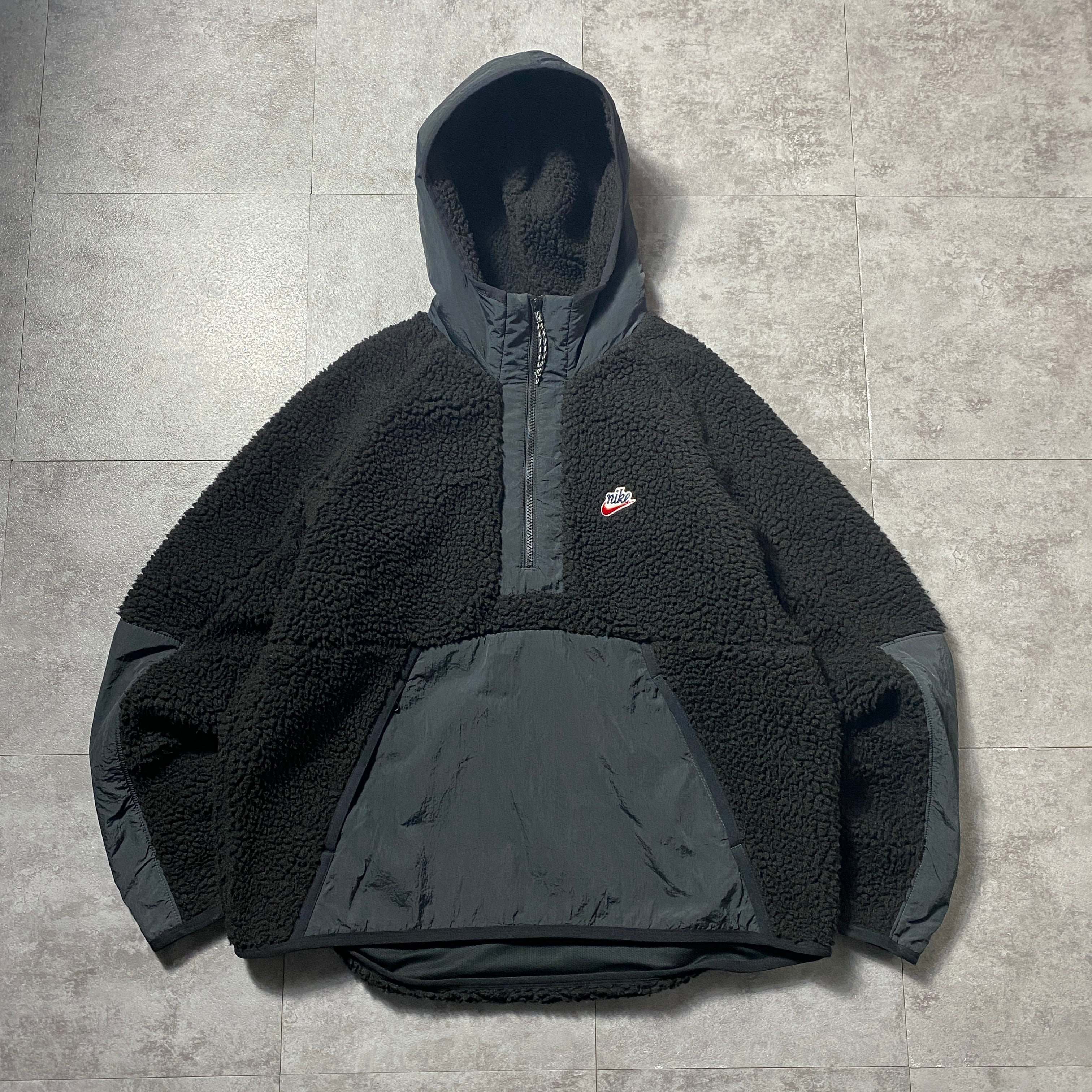 Size.XL】NIKE ナイキ スウォッシュ 刺繍ロゴ ハーフジップ ブラック